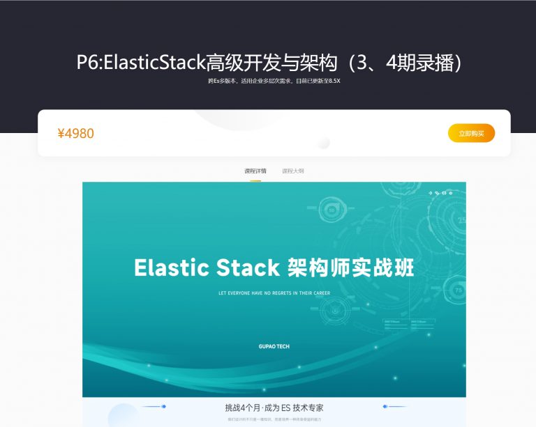 P6:ElasticStack高级开发与架构，Elastic Stack数据库视频教程+资料(65G)